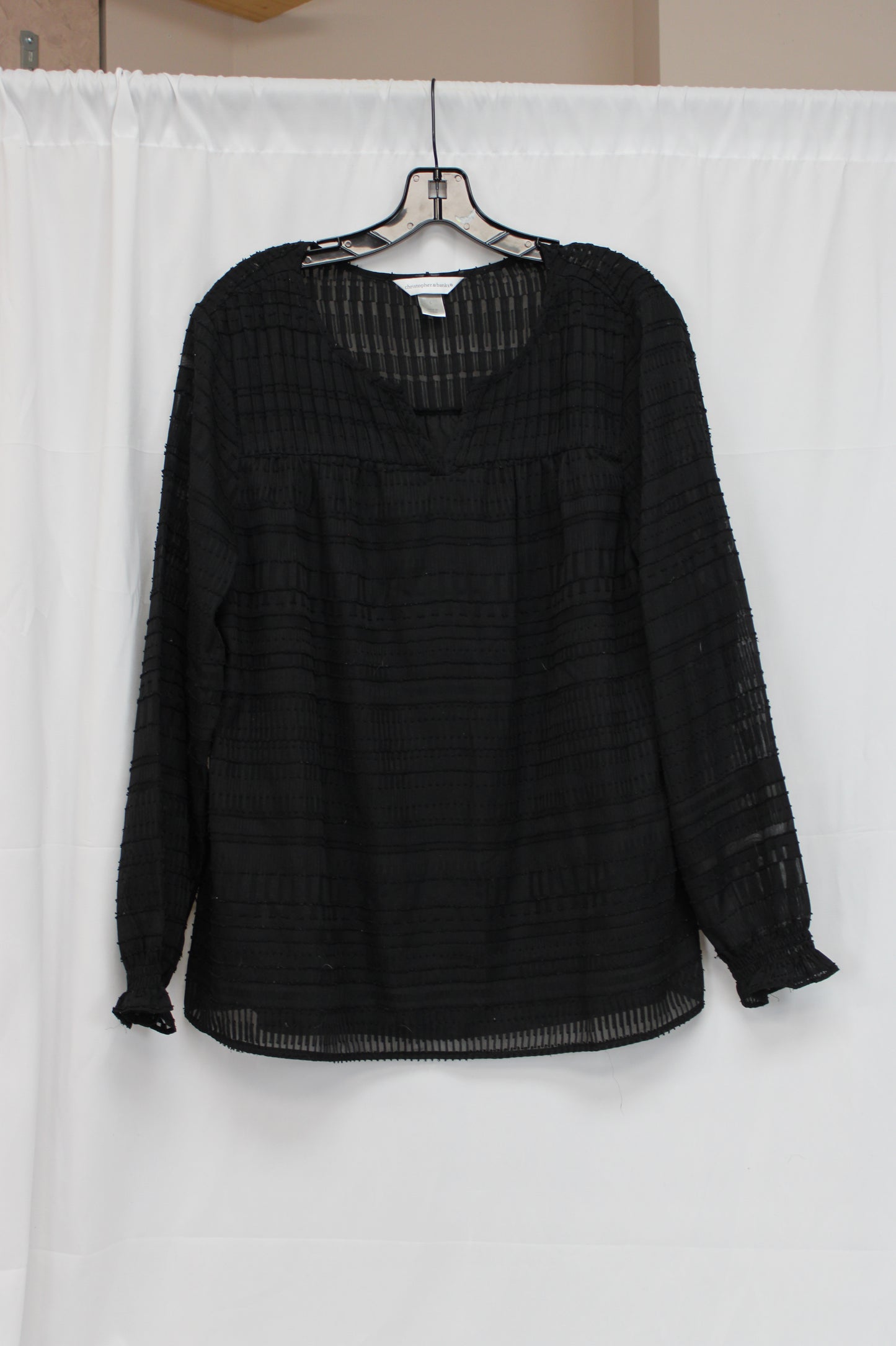 Christopher & Banks Sheer Long Sleeve Blouse, Black, Women’s L