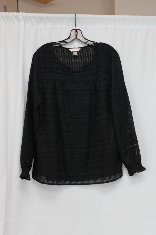 Christopher & Banks Sheer Long Sleeve Blouse, Black, Women’s L