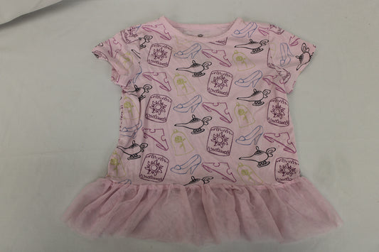 Disney Princess Patterned Tulle Lined Short Sleeve Shirt, Pink, Girls 6