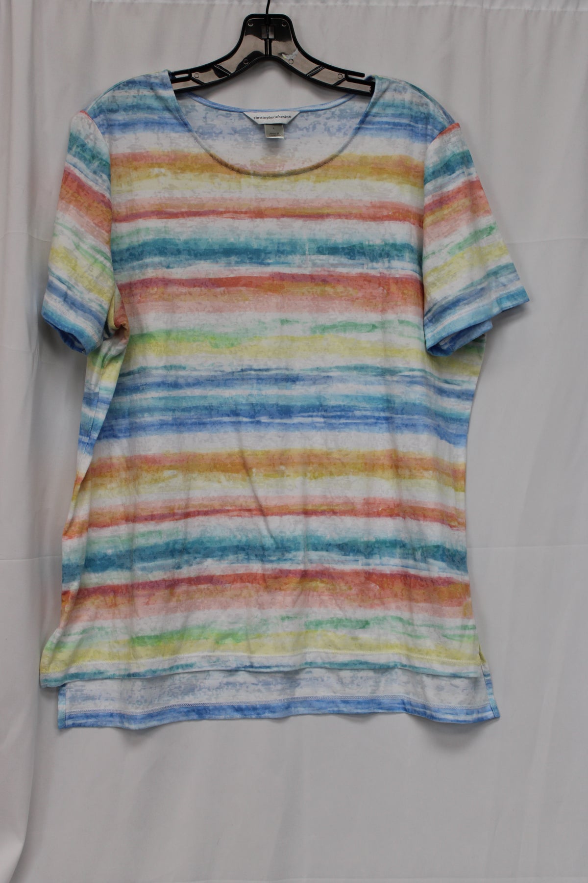 Christopher & Banks Striped Multicolor Short Sleeve Shirt, Women’s L