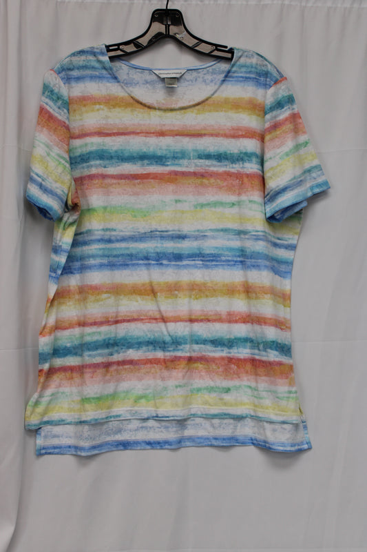 Christopher & Banks Striped Multicolor Short Sleeve Shirt, Women’s L