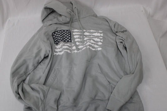 Columbia American Flag Fish Hoodie, Gray, Mens L