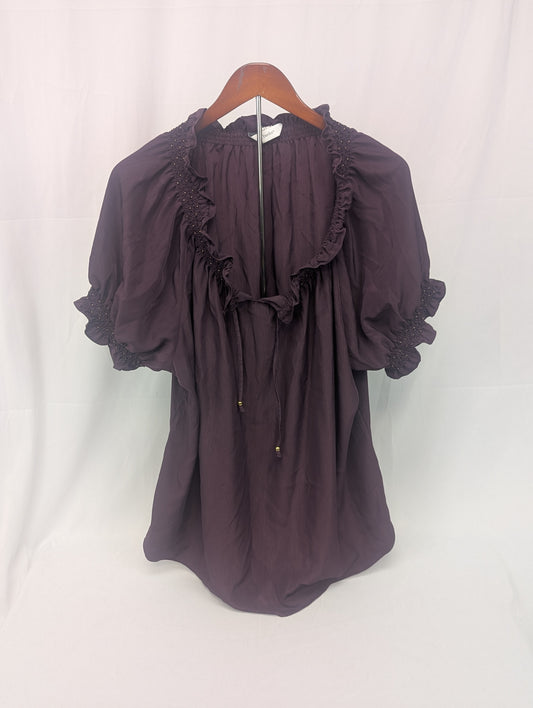 CJ Banks v-neck silk flowy blouse, eggplant, Women's XL