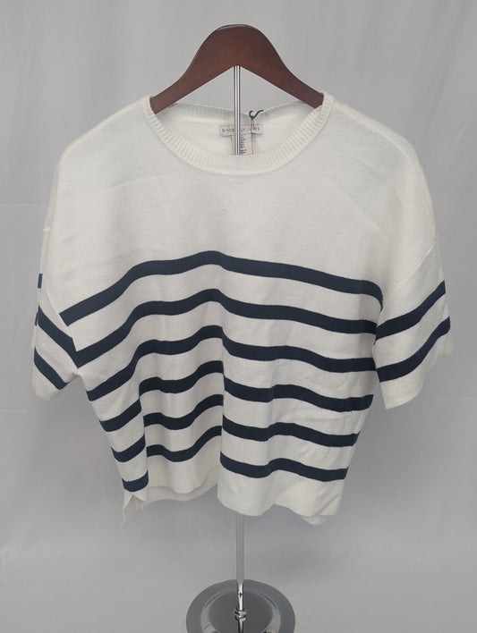 Sincerely Jules cropped short sleeve sweater, navy striped, Women's L