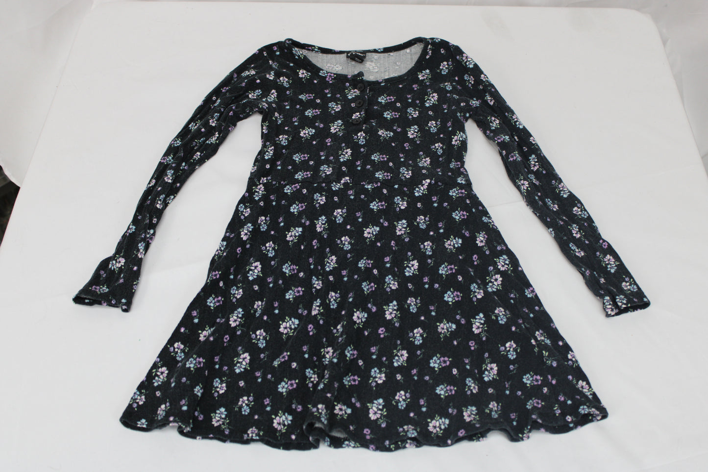 Art Class Floral Long Sleeve Dress, Black, Girls M