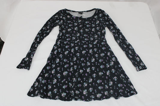 Art Class Floral Long Sleeve Dress, Black, Girls M