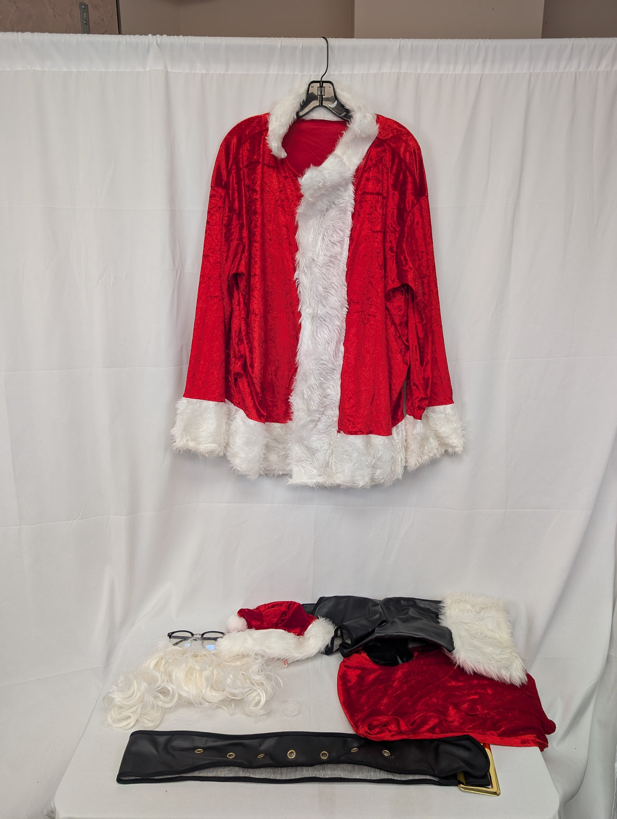 Velour zip up Santa suit with accessories, one size