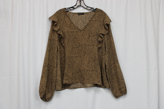 Very J Long Sleeve Leopard Print Blouse, Brown, Women’s L