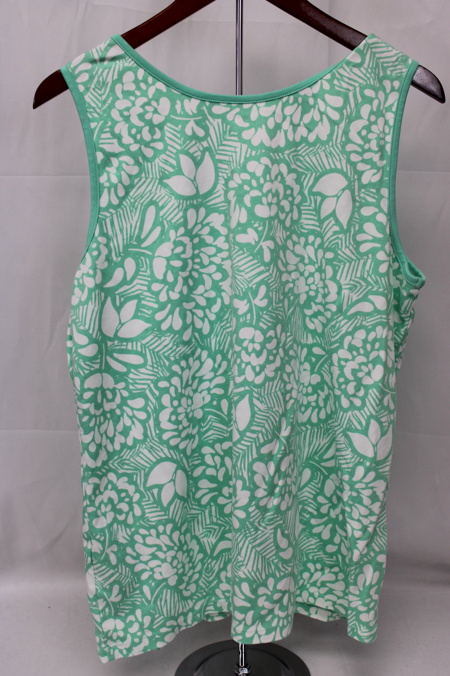 Land’s End Floral Tank Top, Green/White, Women’s XL