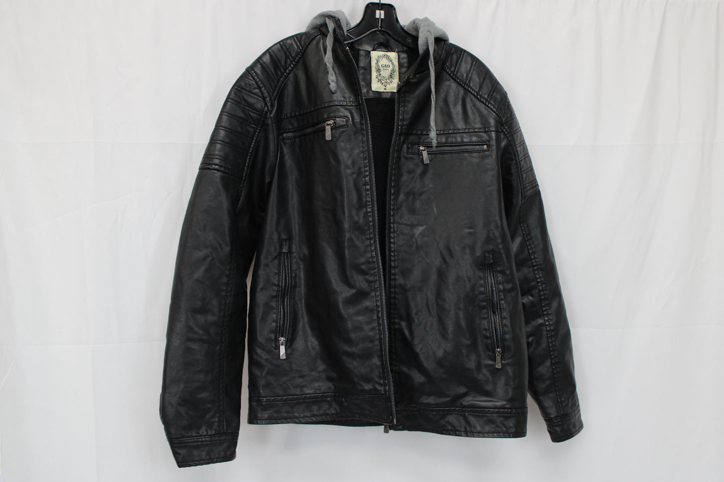 G&O Hooded Leather Jacket, Black, Men’s M