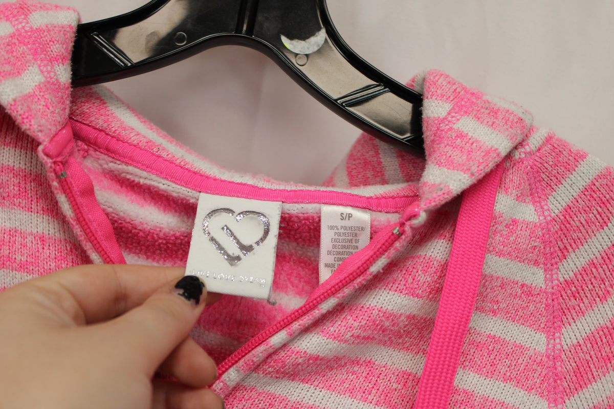 Live Love Dream Striped Long Sleeve Zip-up Jacket, Pink/White, Women’s S