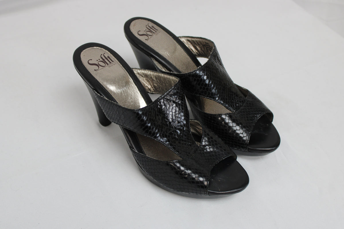 Sofft Leather Open Toe Heels, Black, Women’s 9