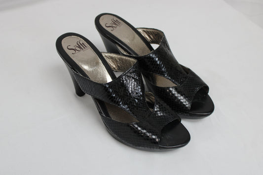 Sofft Leather Open Toe Heels, Black, Women’s 9
