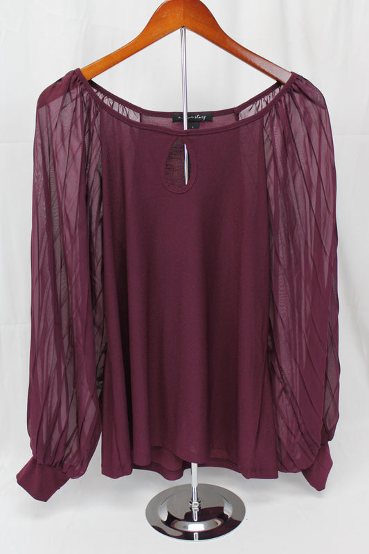 A love Story Sheer Burgundy Blouse, Women’s L