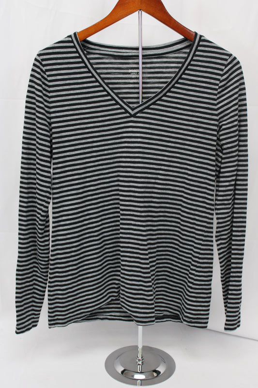 Mossimo Supply Long Sleeve Striped V-Neck Shirt, Gray/Black, Women’s L