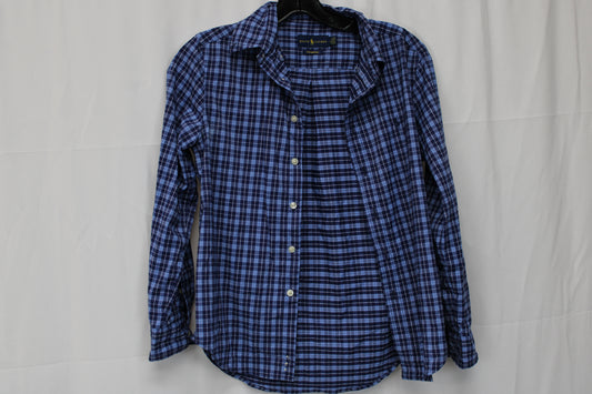 Ralph Lauren Long Sleeve Plaid Button Up, Blue, Youth M