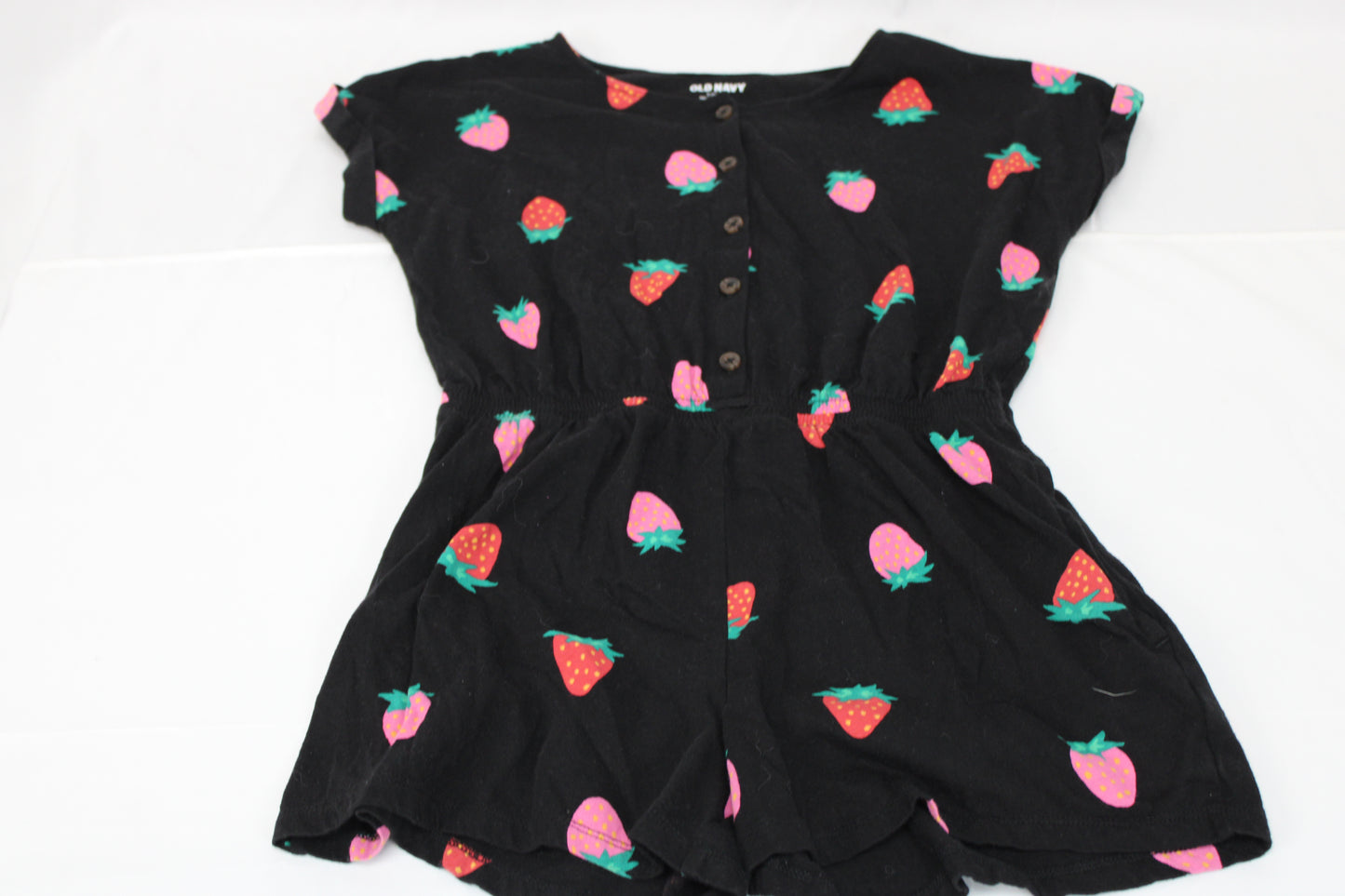 Old Navy Strawberry Print Romper, Black, Girls L