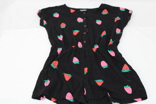 Old Navy Strawberry Print Romper, Black, Girls L