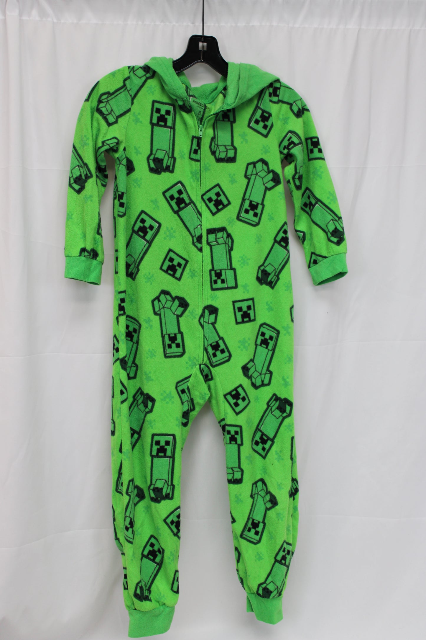 Minecraft Print Hooded Onesie, Green, Boys 8