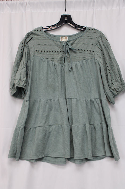 TruSelf  Short Sleeeve Blouse, Green, Women’s XL