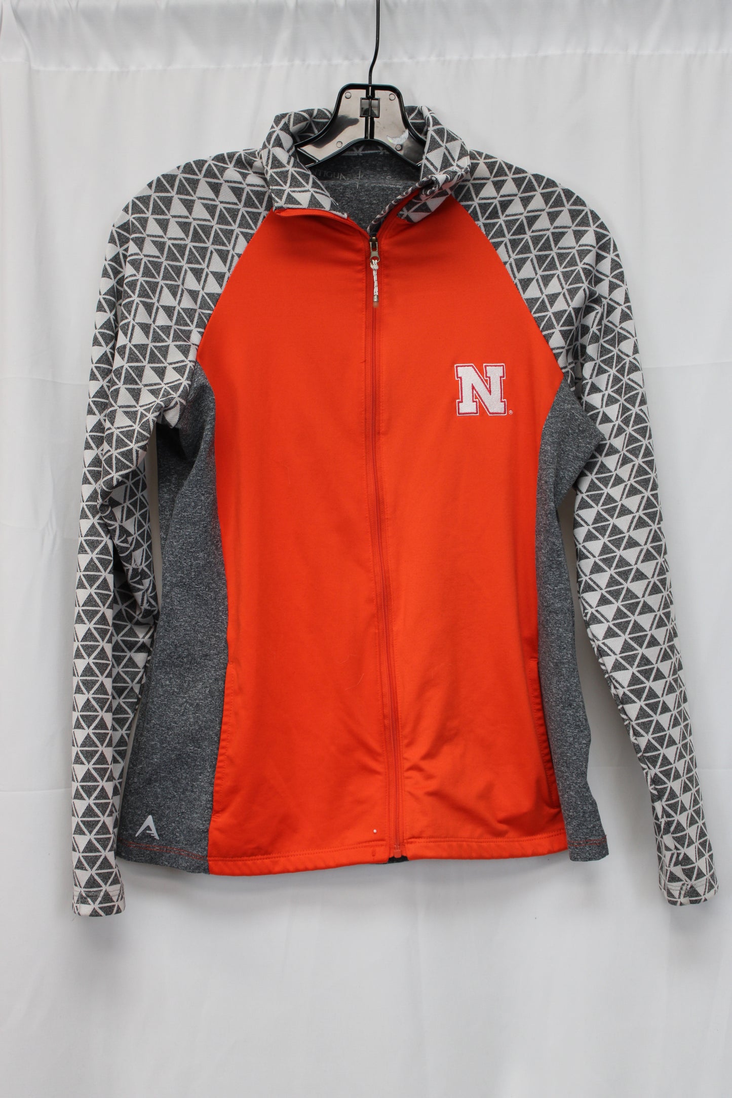 Antigua Long Sleeve Nebraska Zip Up Jacket, Gray/Orange, Women’s S