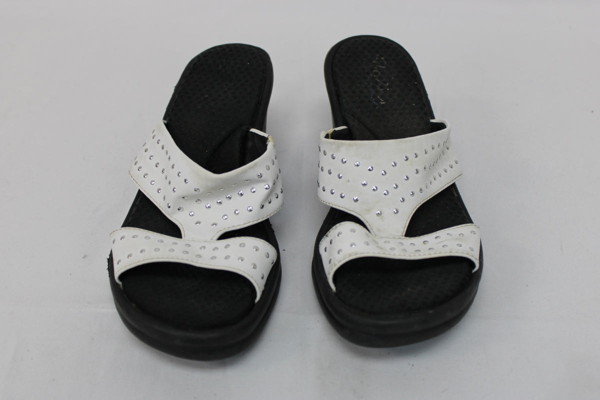 Skechers Open Toe Wedge Sandals, White/Black, Women’s 8