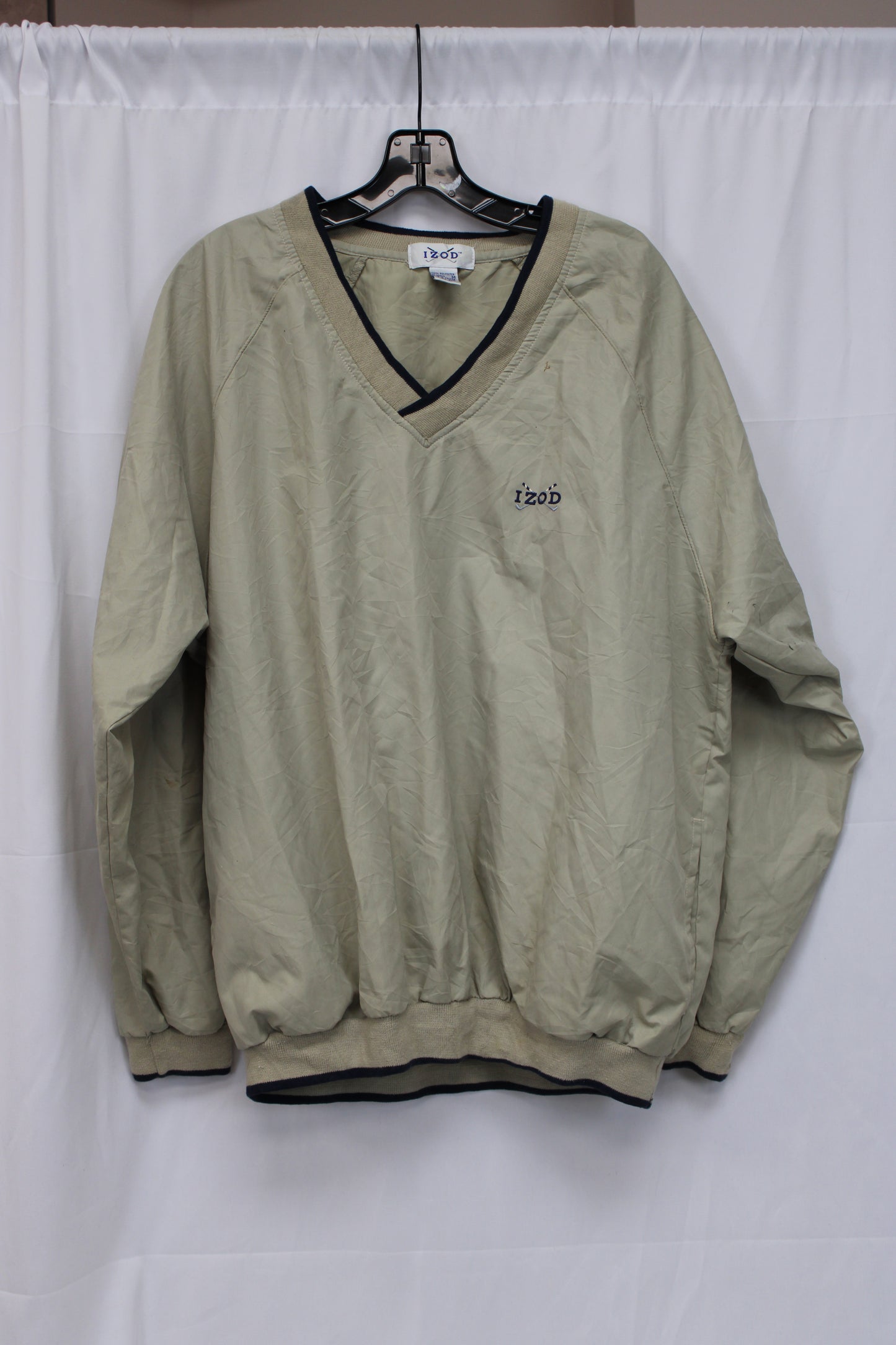 IZOD Vintage V-neck Pullover Windbreaker, Beige, Men’s M