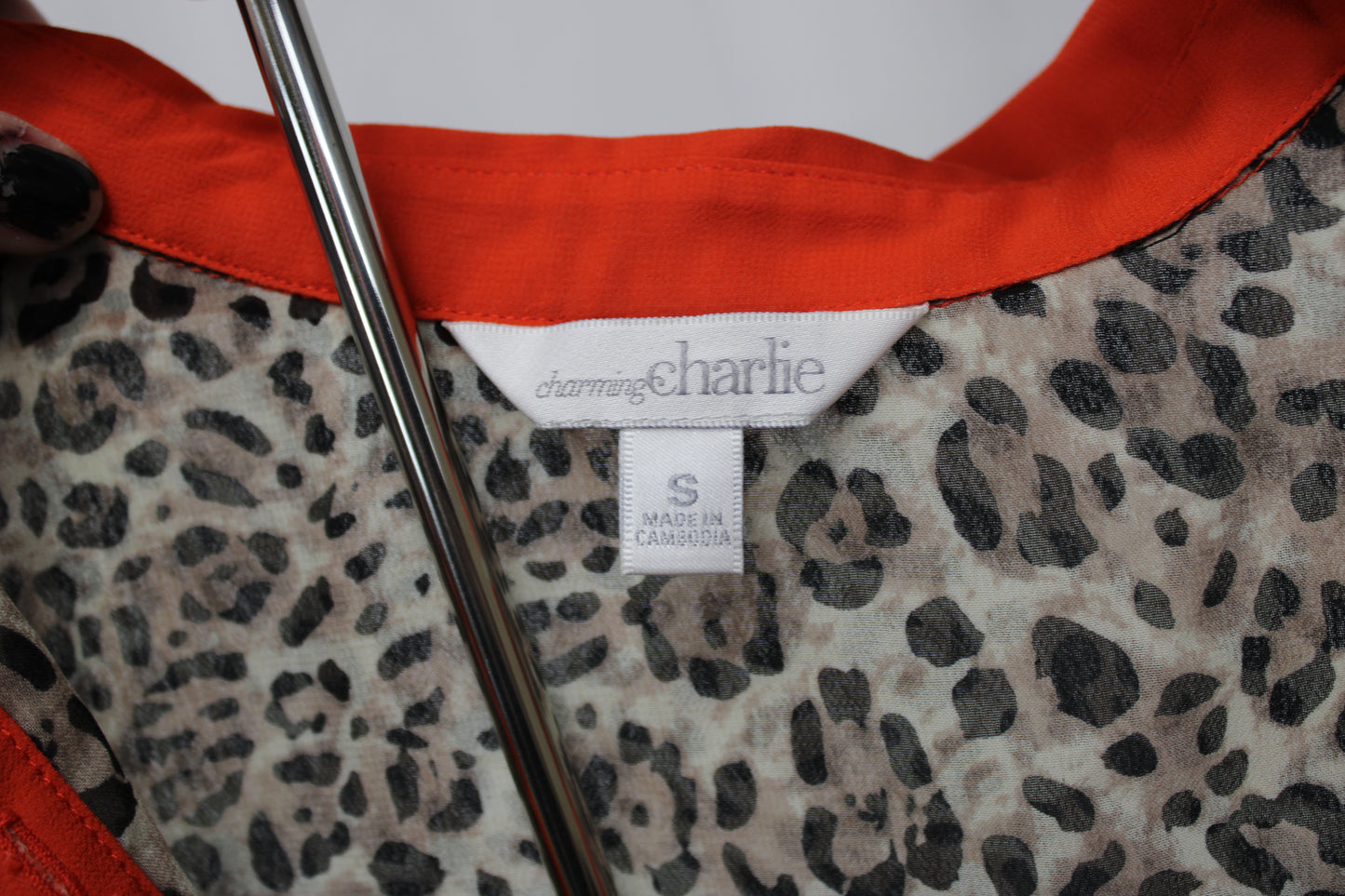 Charming Charlie Sheer Leopard Print Long Sleeve Button Up Blouse, Women’s S