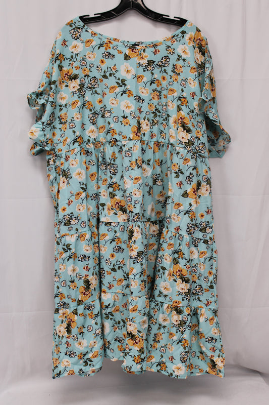 SHIEN Curve Short Sleeve Floral Dress, Blue, Women’s XXXL