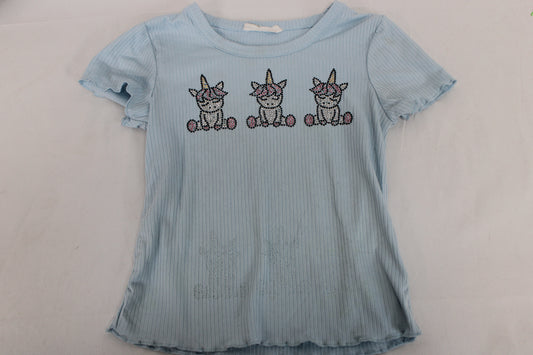 Beautees Short Sleeve Unicorn T-Shirt, Blue, Girls 5