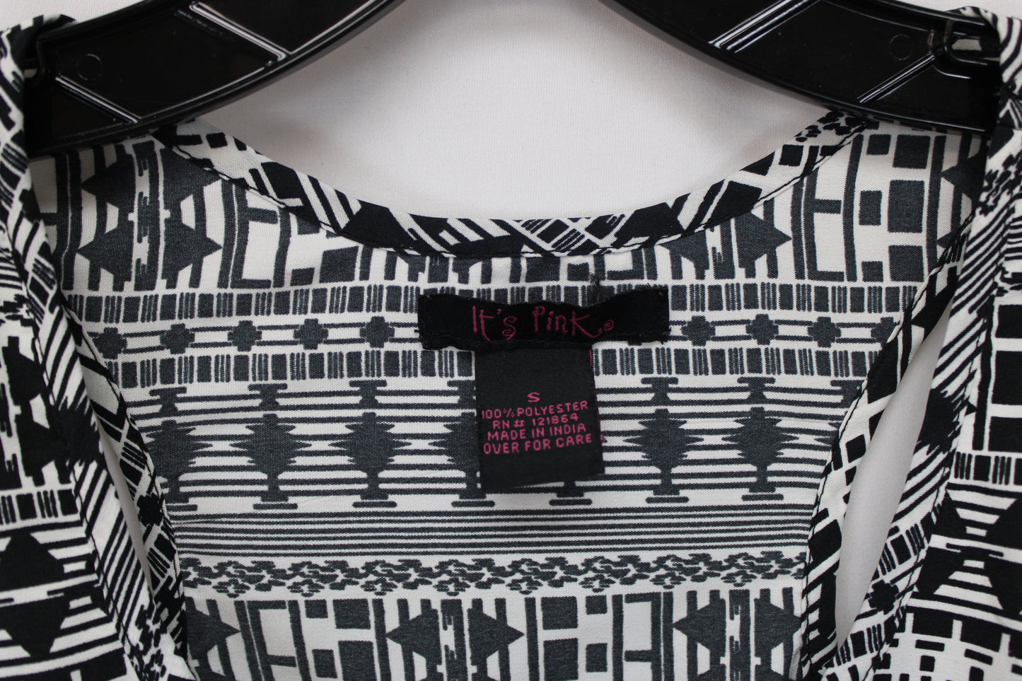 It’s Pink Sleeveless Patterned Dress, Black/White, Women’s S