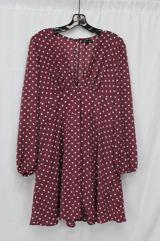 Wishlist Apparel Long Sleeve Polka Dot Dress, Maroon, Women’s L