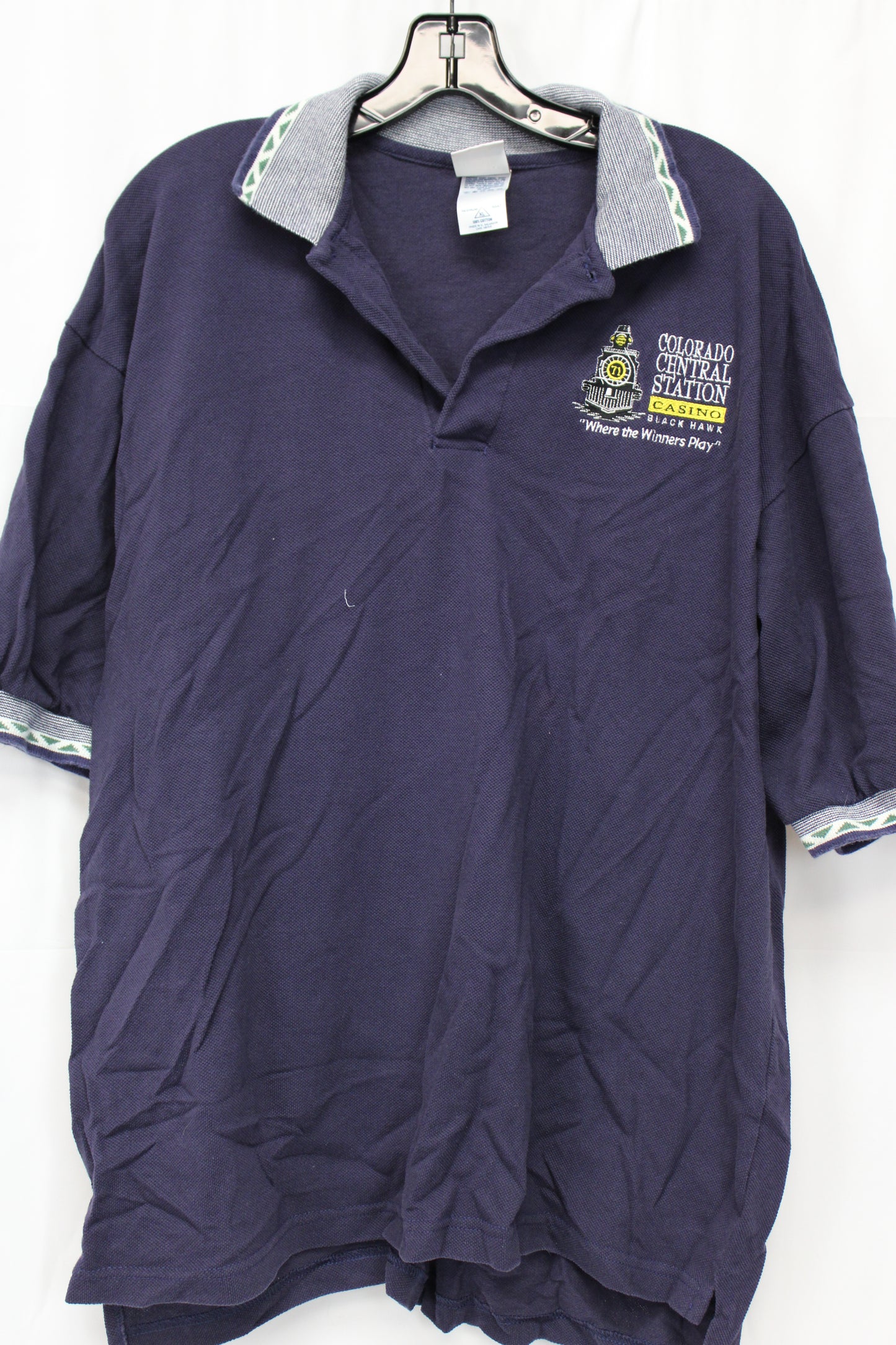 Delta Colorado Central Station Casino Short Sleeve Polo, Navy, Men’s XL