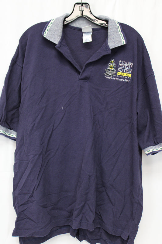 Delta Colorado Central Station Casino Short Sleeve Polo, Navy, Men’s XL