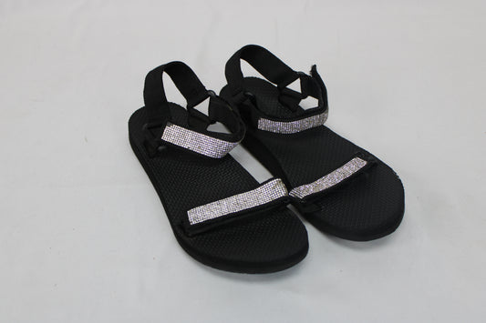 Women’s Sequin Strap Sandals, Black, 9