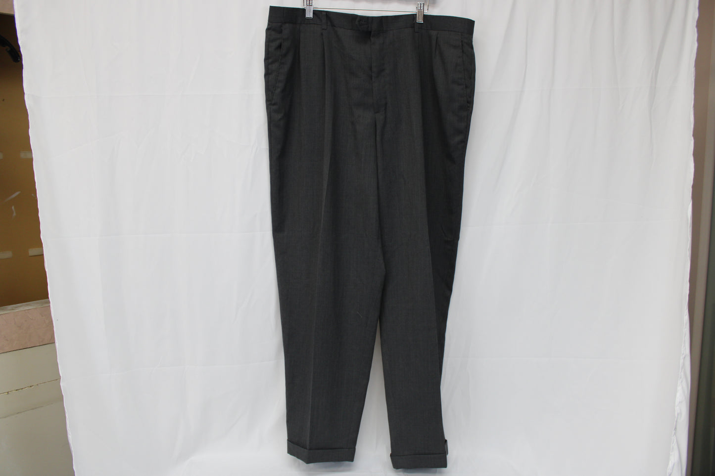 Claiborne Men’s Flat Front Polyester/Wool Blend, Gray, 42/32
