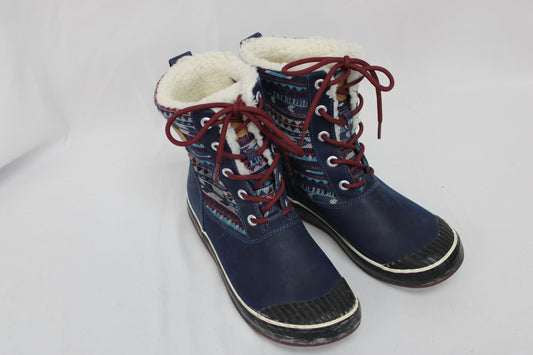 KEEN Fur Lined Tribal Print Winter Boots, Blue, Women’s 8