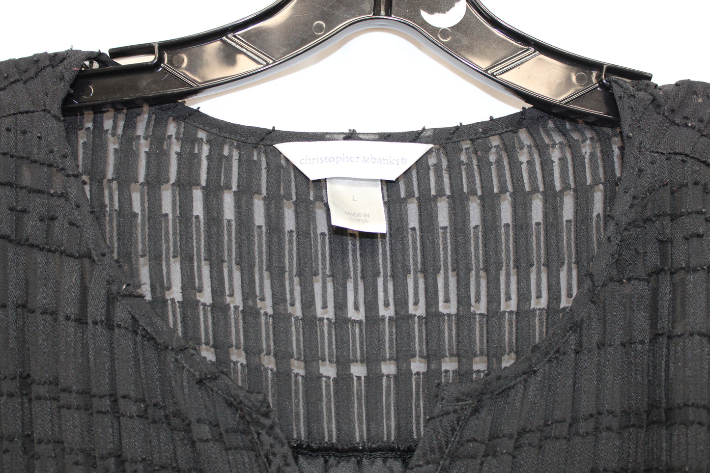 Christopher & Banks Sheer Long Sleeve Blouse, Black, Women’s L