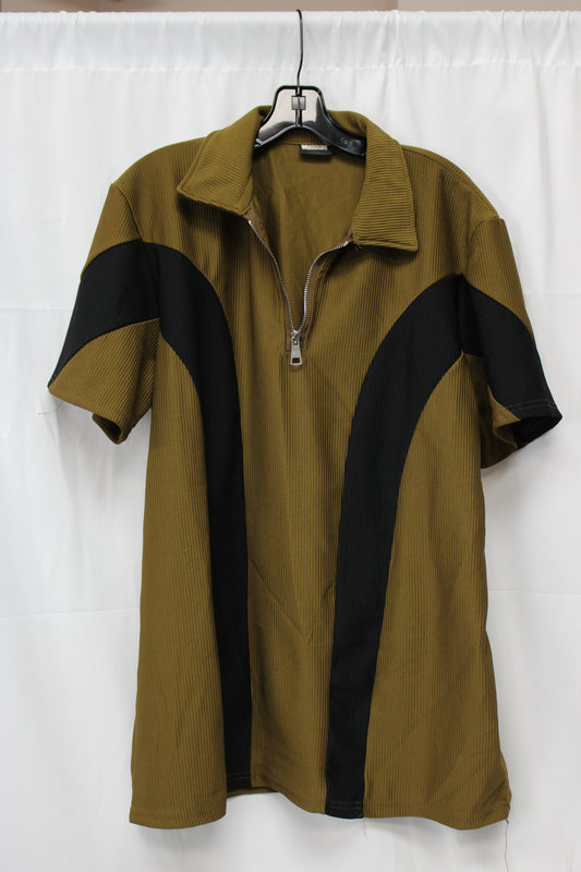 Original Design Short Sleeve Zip-Up Shirt, Brown, Men’s XXXL