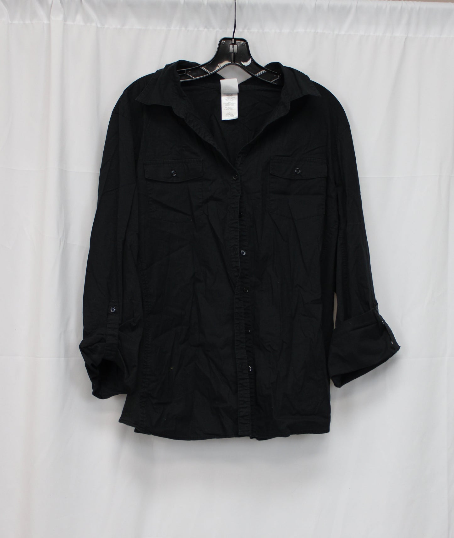 Just My Size Casual Long Sleeve Button Up Shirt, Black, Women’s XXXL