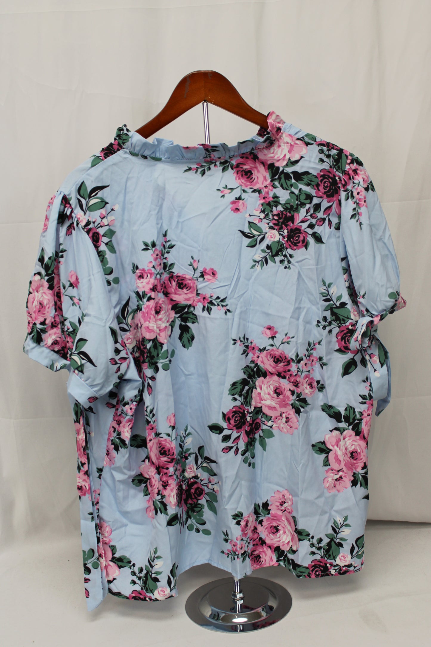 SHIEN Curve Short Sleeve Floral Blouse, Blue/Pink, Women’s XXXL