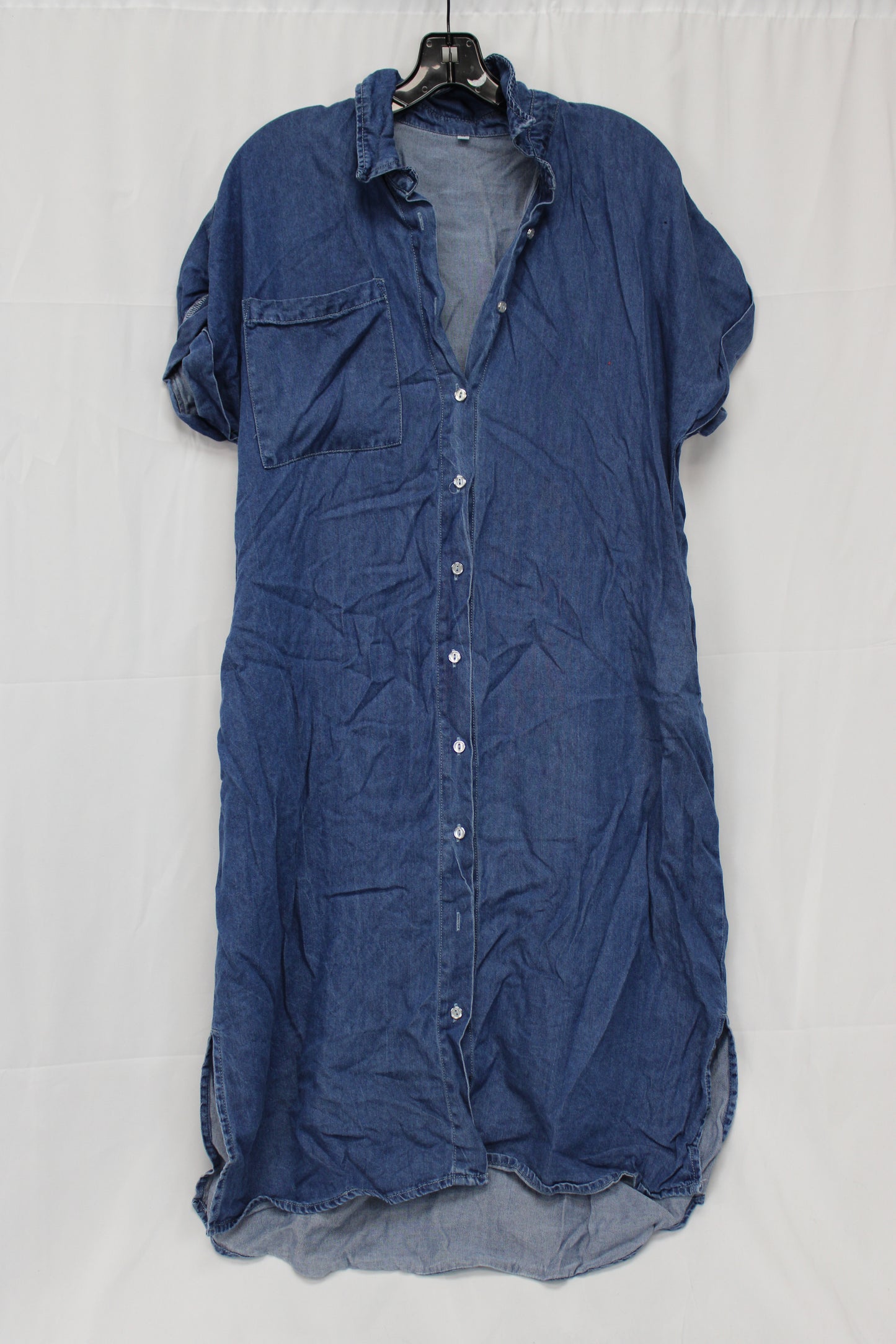 Women’s Button Up Short Sleeve Denim Dress, L