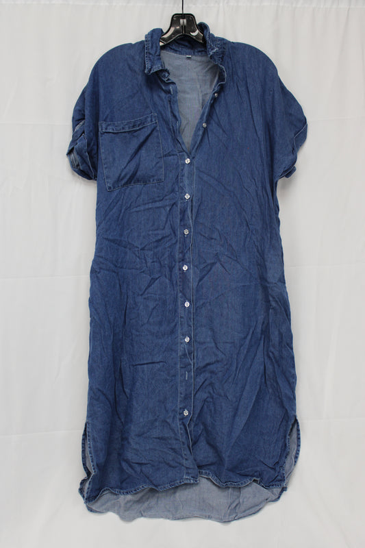 Women’s Button Up Short Sleeve Denim Dress, L
