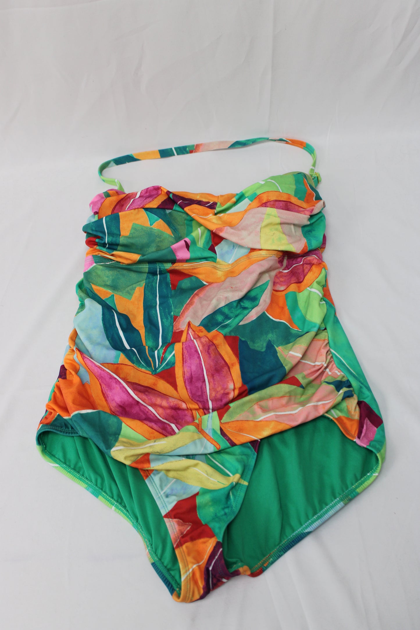 Time & Tru Tropical Halter One Piece Swimsuit, Women’s XL
