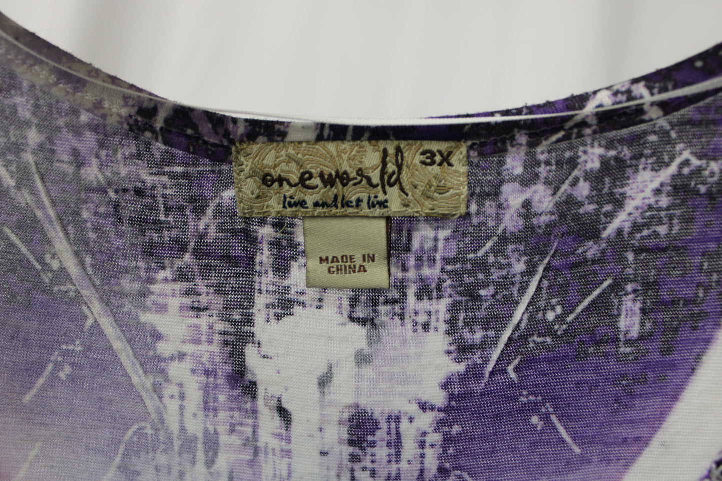 One World Short Sleeve Butterfly Shirt, White/Purple, Women’s XXXL