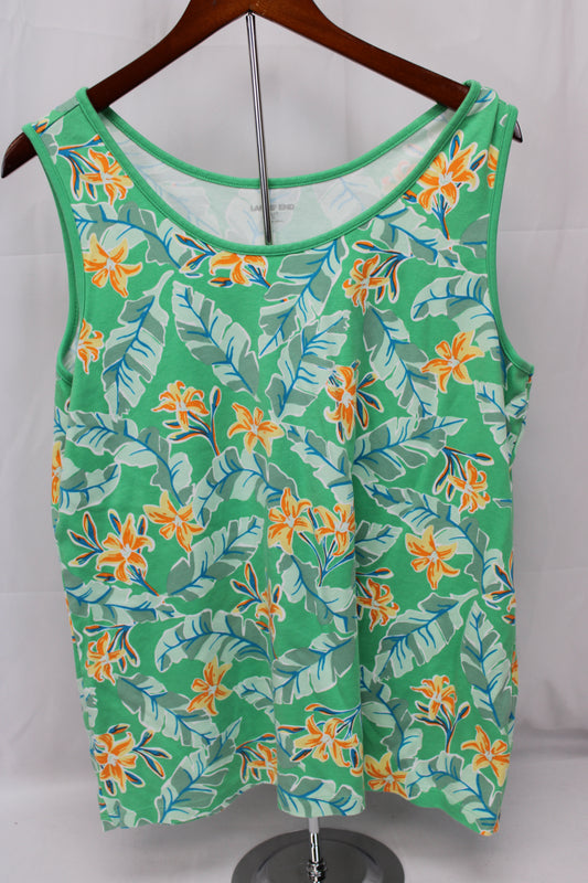 Land’s End Floral Tank Top, Green/Orange, Women’s XL