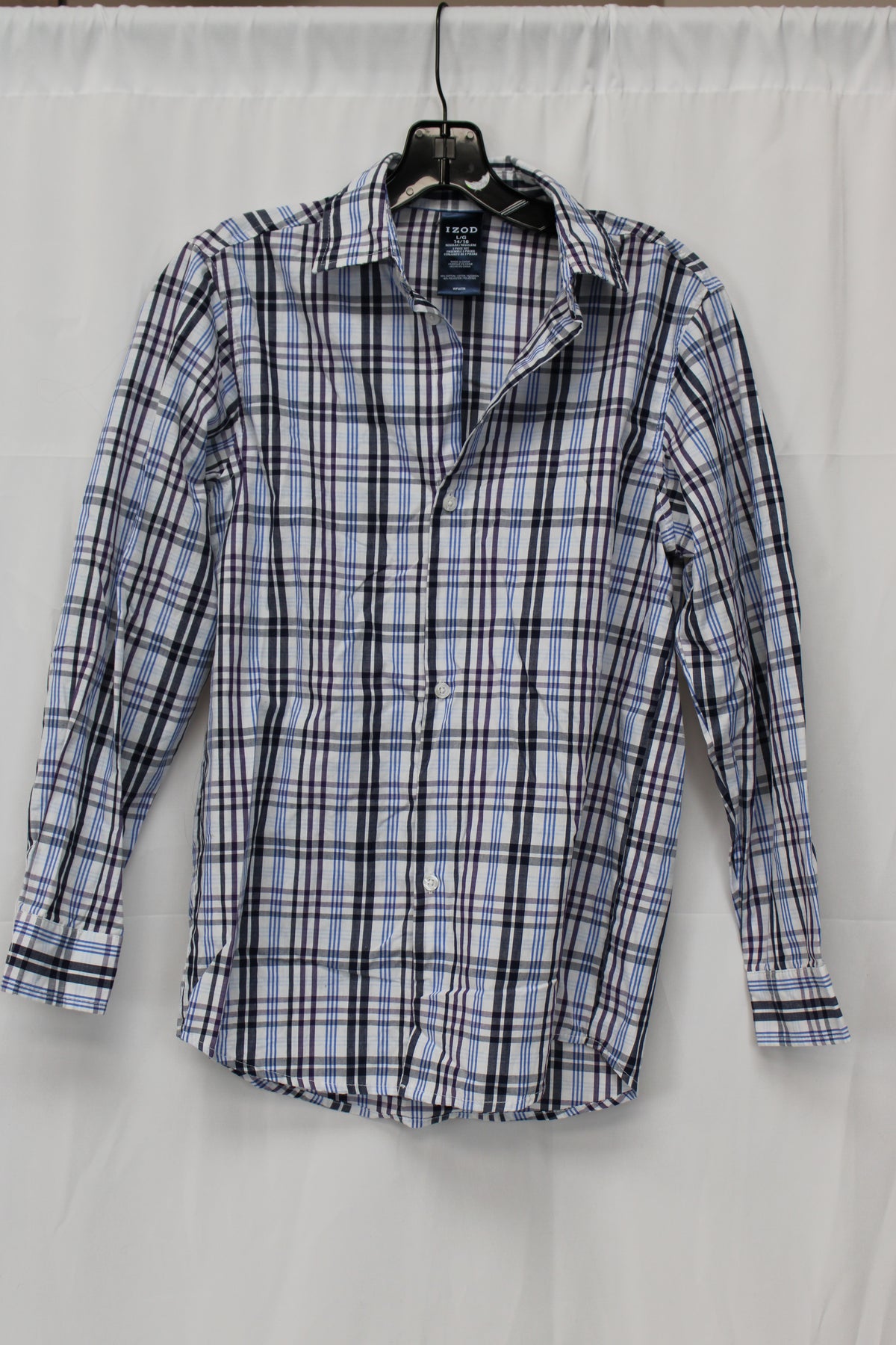 IZOD Plaid Button Up, Blue, Youth L