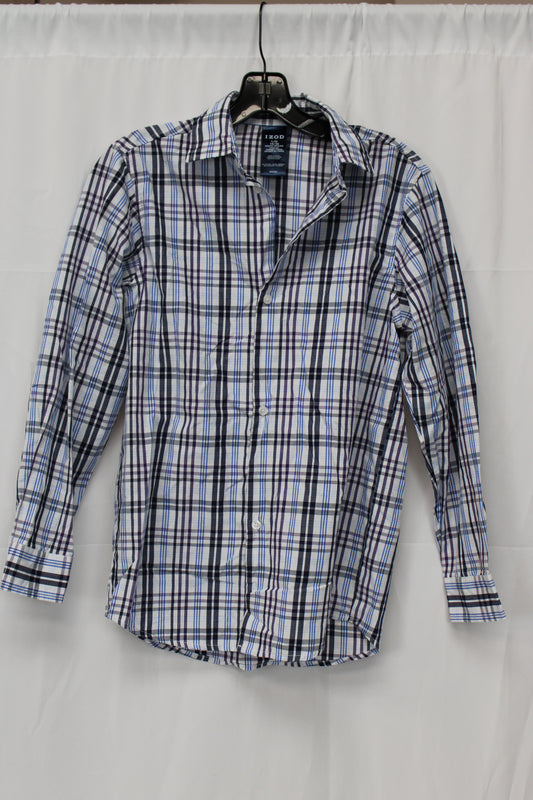 IZOD Plaid Button Up, Blue, Youth L