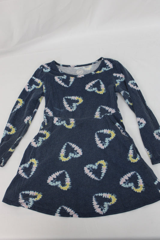 Wonder Nation Long SleeveHeart Tie Dye Dress, Blue, Girls XS