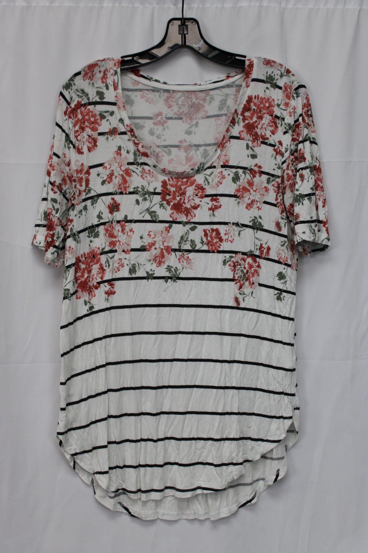 Maurices 24/7 Floral Striped Short Sleeve T-Shirt, White, Women’s L